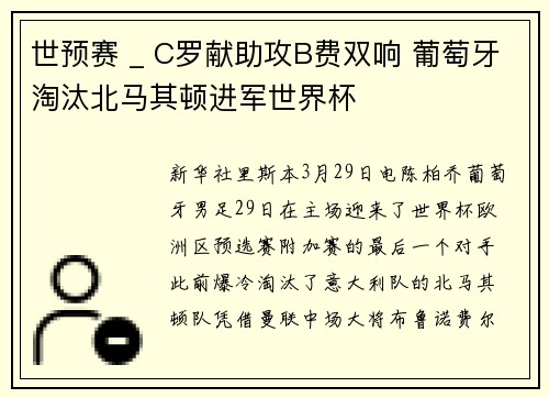 世预赛 _ C罗献助攻B费双响 葡萄牙淘汰北马其顿进军世界杯